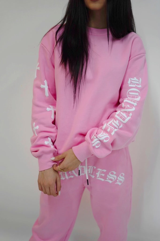 Pink Cross-Sleeve Sweatshirt