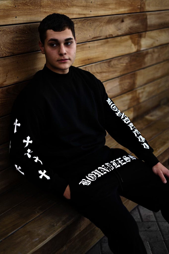 Black Cross-Sleeve Sweatshirt